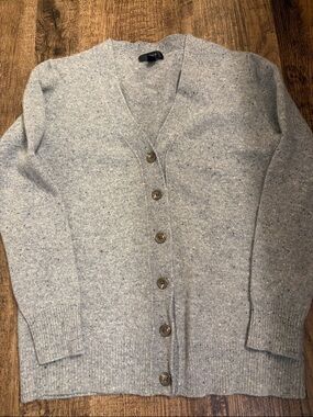 J.Crew 100% Merino Wool Speckled Gray Heather Knit Grandpa Sweater Cardigan
